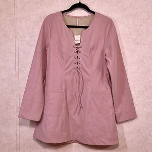 Free People Mauve Lace-Up Long Sleeve Dress